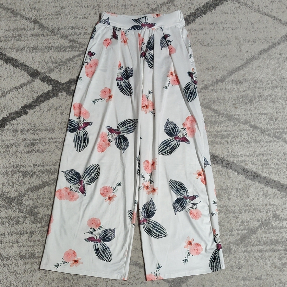 Floral Wide-Leg Pants, Size S